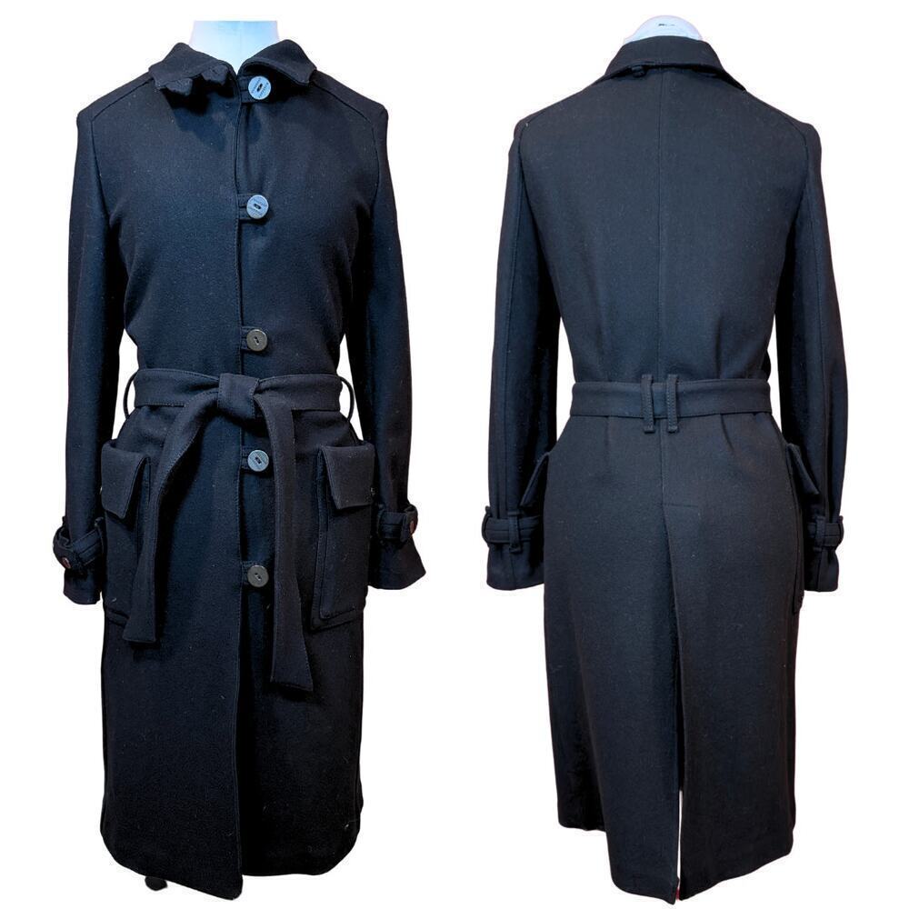 Burberry Black Trench Coat Wool Belted Single Breasted Long Jacket‎ US10 UK12